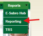 Screenshot of the Reports menu with the Reporting link noted